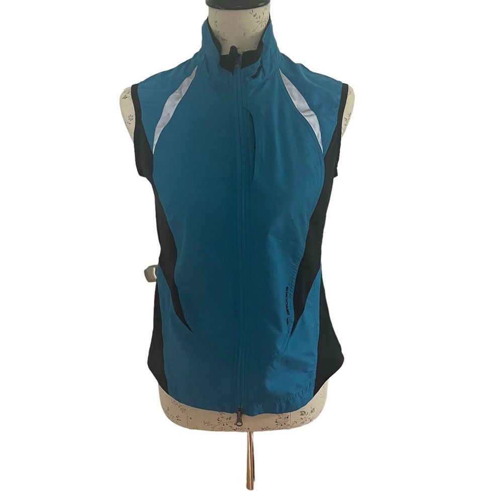 Brooks Women's Running Vest MED Blue Zip Up Reflective Tech Zip